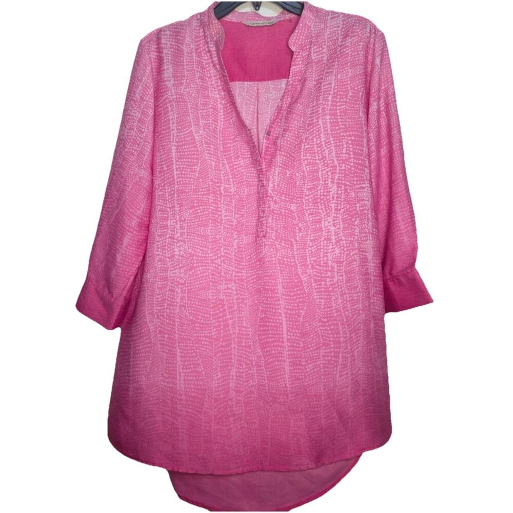 Soft Surroundings Brigitte Tunic Top L Pink‎ Ombre High Low V Neck Hidden Snaps